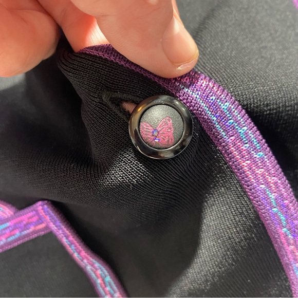 Exclusively Misook Petite Black With Pink/Purple Trim Butterfly Buttons Blazer - Picture 11 of 14